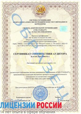 Образец сертификата соответствия аудитора №ST.RU.EXP.00006191-1 Волоконовка Сертификат ISO 50001